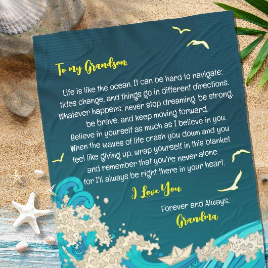 Brief aan mijn zoon of kleinzoon nautische oceaan  fleece deken