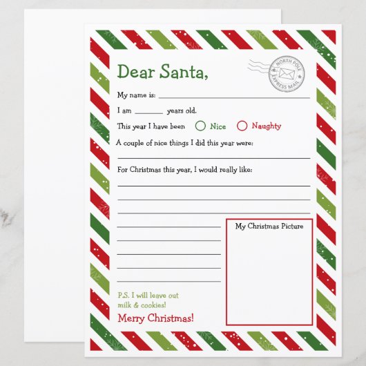 Brief aan Santa, Beste Santa Letter Kinder (Voorkant / Achterkant)