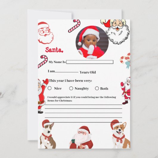 Brief aan Santa Kinder Kerstmis Verlanglijstje Kaa Kaart (Voorkant)