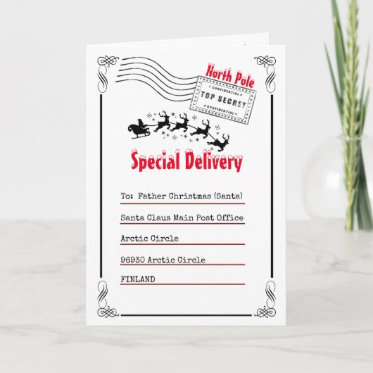 Brief aan Santa Noordpool levering kinder foto Kaart (Voorkant)