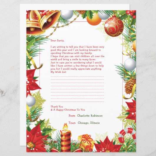 Brief aan Santa Persoonlijke Stationery (Voorkant / Achterkant)