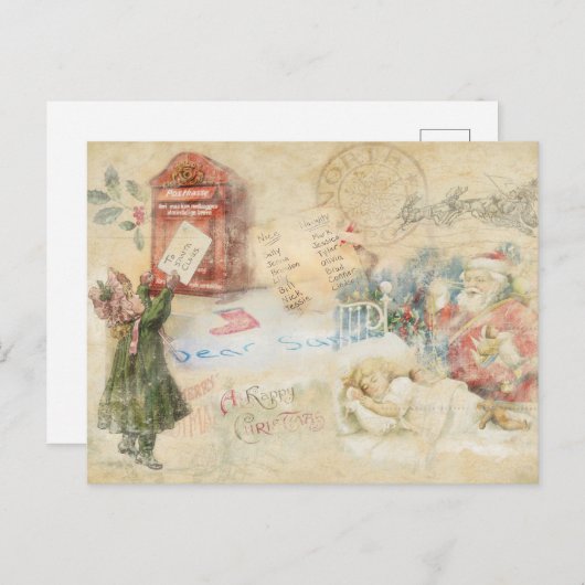 "Brief aan Santa" Vintage Feestdagenkaart (Voorkant / Achterkant)