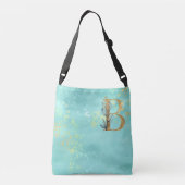 *~* BRIEF B - Monogram Gold Glitter Turquoise Blue Crossbody Tas (Achterkant)
