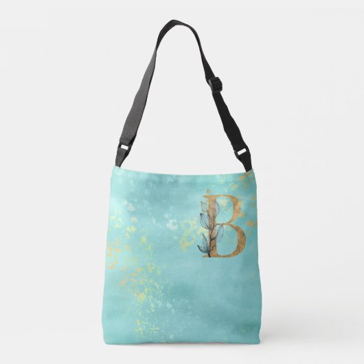 *~* BRIEF B - Monogram Gold Glitter Turquoise Blue Crossbody Tas (Achterkant)
