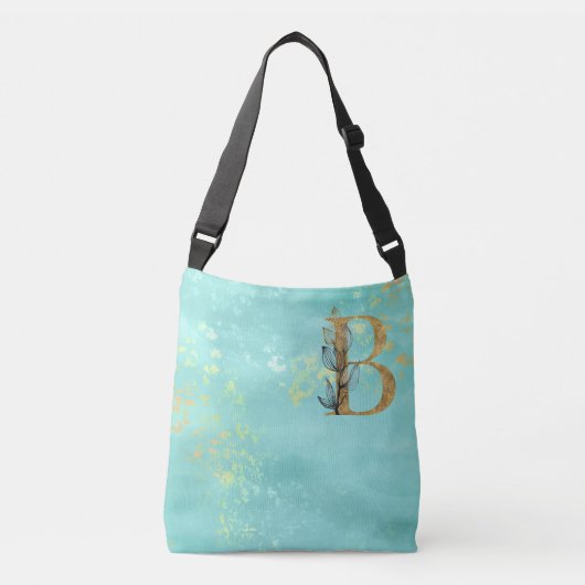 *~* BRIEF B - Monogram Gold Glitter Turquoise Blue Crossbody Tas (Voorkant)