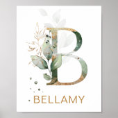 Brief B Monogram Groen goudbladerblad Nursery Poster (Voorkant)