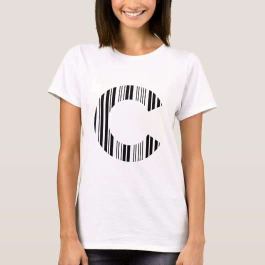 BRIEF C BAR CODE Eerste Initiaal Barcode Patroon T-shirt (Voorkant)