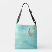 *~* BRIEF C -Monogram Gold Glitter Turquoise Blue Crossbody Tas (Achterkant)