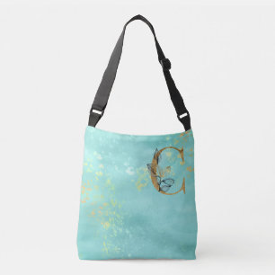 *~* BRIEF C -Monogram Gold Glitter Turquoise Blue Crossbody Tas