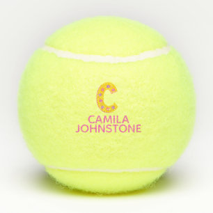 Brief C-monogram meisjes gepersonaliseerd geel roz Tennisballen