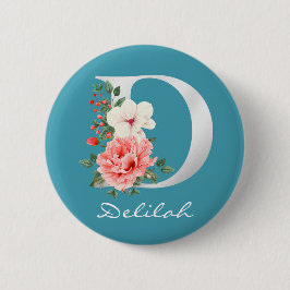 Brief D Floral | Metallic White Monogram Ronde Button 5,7 Cm