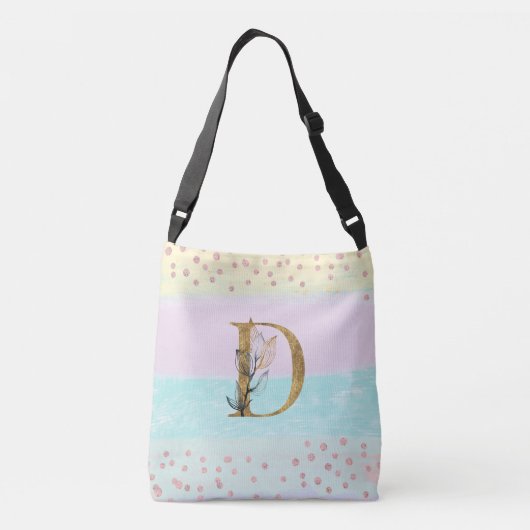 *~ BRIEF D Monogram Gold Glitter Pastel Colors Crossbody Tas (Achterkant)