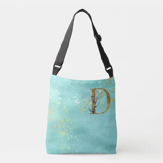 *~* BRIEF D - Monogram Gold Glitter Turquoise Crossbody Tas (Voorkant)