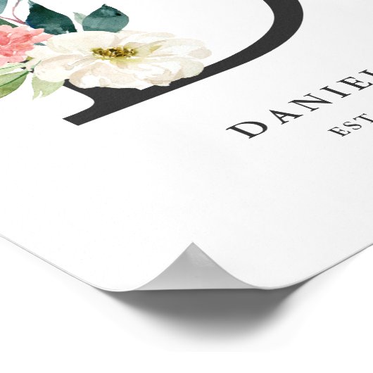 Brief D Monogram Waterverf Perzik Florals Nursery Poster (Hoek)