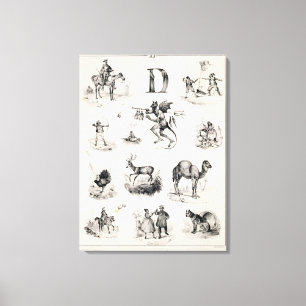 Brief D van een alfabet primer, 1832 Canvas Afdruk