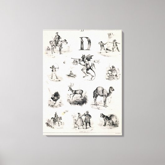 Brief D van een alfabet primer, 1832 Canvas Afdruk (Voorkant)