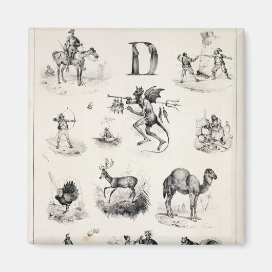 Brief D van een alfabet primer, 1832 Magneet (Voorkant)