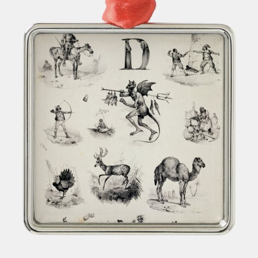 Brief D van een alfabet primer, 1832 Metalen Ornament (Voorkant)