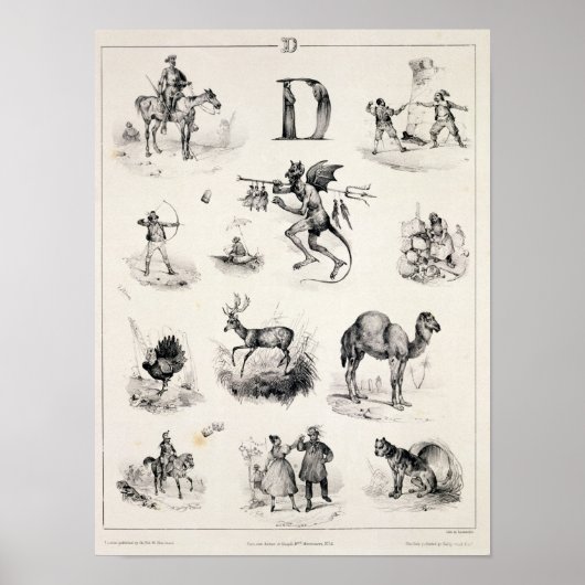 Brief D van een alfabet primer, 1832 Poster (Voorkant)