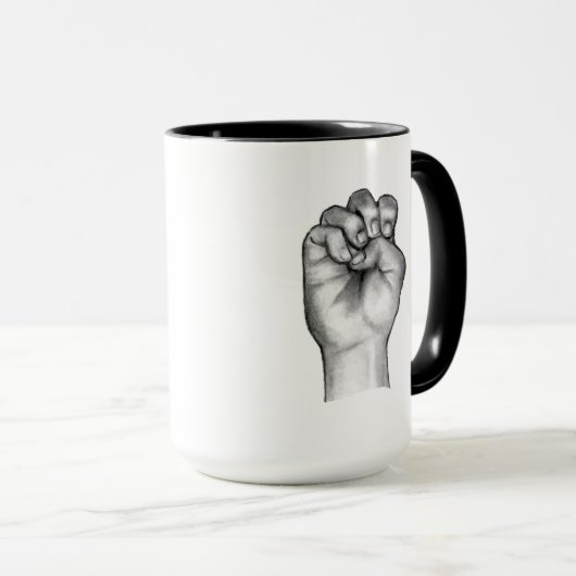 Brief E: Amerikaanse gebarentaal: potloodtekening Mok (Voorkant rechts)