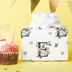 Brief E Floral Waterverf Butterfly Monogram Cadeaupapier