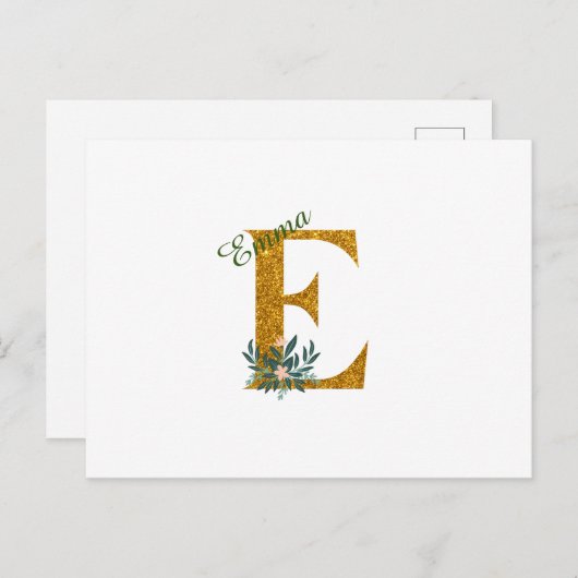 Brief E Golden monogram Briefkaart (Voorkant / Achterkant)