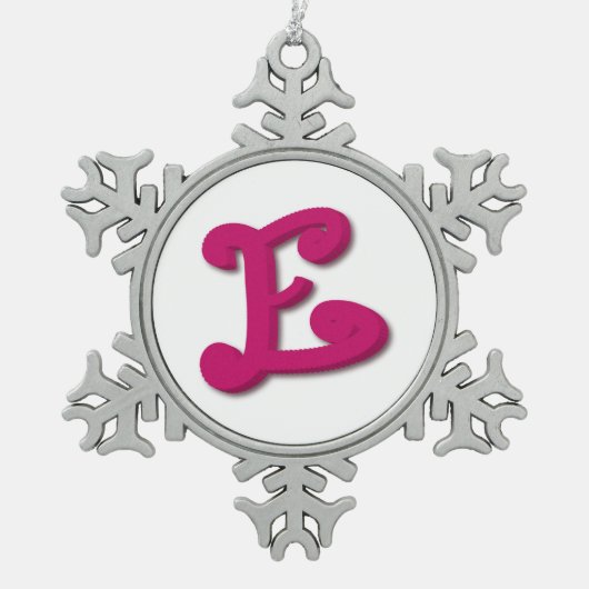 Brief E in 3D Tin Sneeuwvlok Ornament (Voorkant)