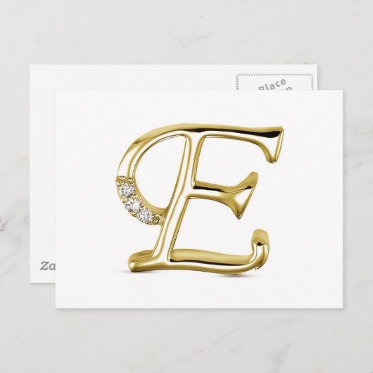 BRIEF " E " MET DIAMONEN BRIEFKAART (Voorkant / Achterkant)