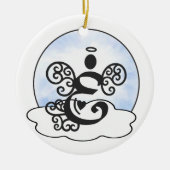 Brief E Monogram met engel en wolken. Keramisch Ornament (Voorkant)