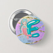 Brief E Monogram Waterverf Cute Mermaid Nursery Ronde Button 5,7 Cm (Voorkant /achterkant)