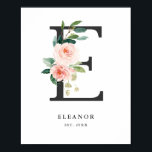 Brief E Monogram Waterverf Perzikflessen urserij Poster<br><div class="desc">Brief E Monogram Peach Florals Nursery Poster. Monogram poster met elegante en vrouwelijke letter E met waterverf bloemen en groene bouquet. Dit zal een perfect gepersonaliseerd accent zijn voor crèches,  slaapkamers en andere ruimtes.</div>
