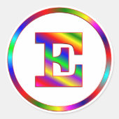 Brief E regenboog Ronde Sticker (Voorkant)