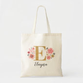Brief "E" van roze goudbloem Tote Bag (Voorkant)
