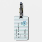 Brief E voor olifant in blauw voor jongens Bagagelabel (Achterkant verticaal)