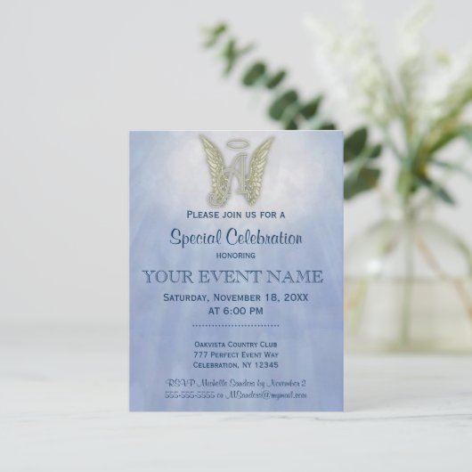 Brief Een Engel Monogram Uitnodiging (Staand voorkant)