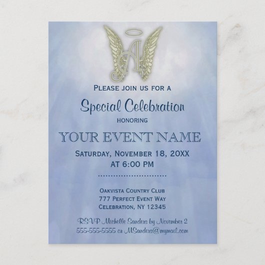 Brief Een Engel Monogram Uitnodiging (Voorkant)