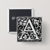 Brief Een middeleeuws monogram Art Nouveau Vierkante Button 5,1 Cm (Voorkant /achterkant)