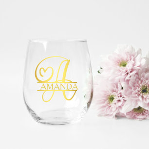 Brief Een Monogram Bruidsmeisje Gift, Modern Elega Wijnglas Zonder Voet