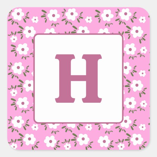 Brief en Happy Flowers Vierkante Sticker (Voorkant)