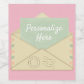  brief envelop aankondiging roze blauwgroen wijn etiket (Enkel label)