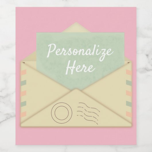 brief envelop aankondiging roze blauwgroen wijn etiket (Enkel label)