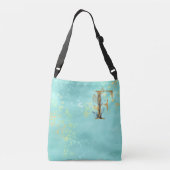 *~* BRIEF F - Monogram Gold Glitter Turquoise Blue Crossbody Tas (Achterkant)