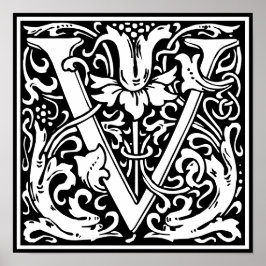 Brief Floral alphabet Monogram V Poster