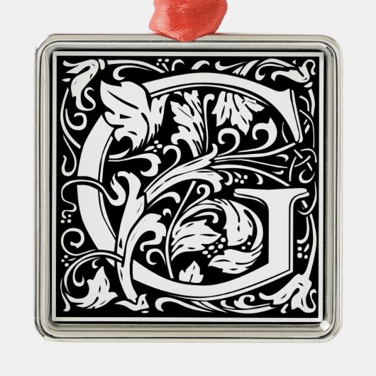 Brief G Medieval Monogram  Initiaal Metalen Ornament (Voorkant)