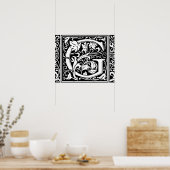Brief G Medieval Monogram  Initiaal Poster (Keuken)