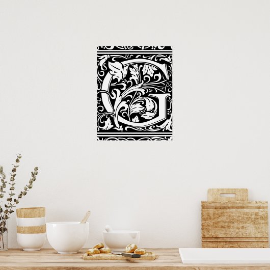 Brief G Medieval Monogram  Initiaal Poster (Keuken)