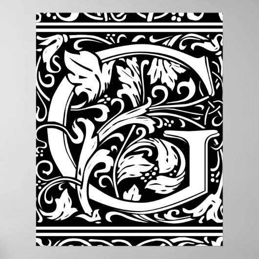Brief G Medieval Monogram  Initiaal Poster (Voorkant)