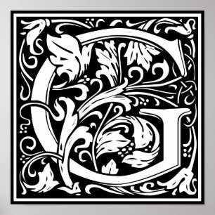 Brief G Medieval Monogram  Initiaal Poster