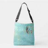 *~ BRIEF G - Monogram Gold Glitter Turquoise Blue Crossbody Tas (Voorkant)