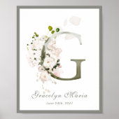 Brief G Monogram roze witte Floral Poster (Voorkant)